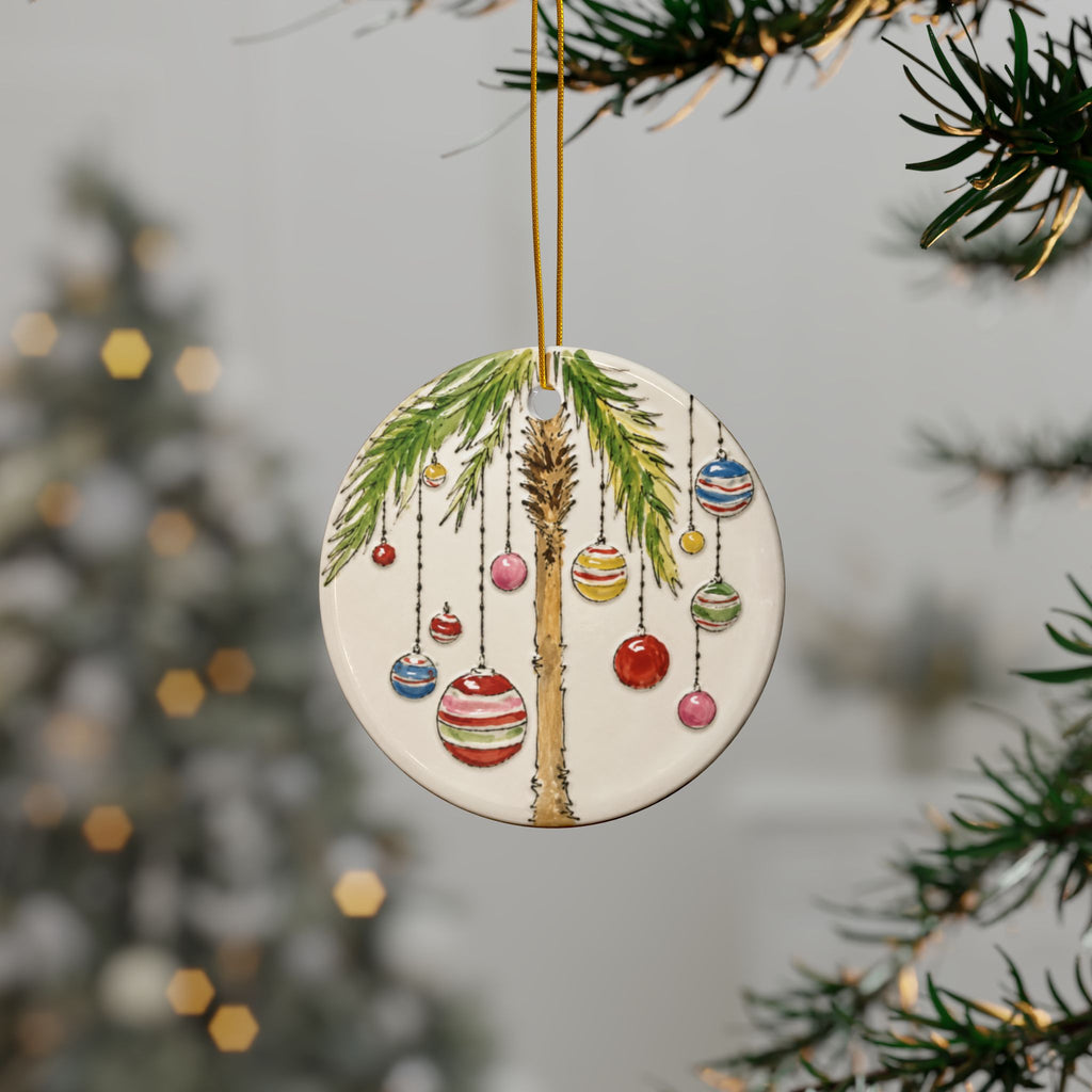 Hand Painted Palm Tree Ornaments Ceramic Ornament | Double-Sided Holiday Decoration