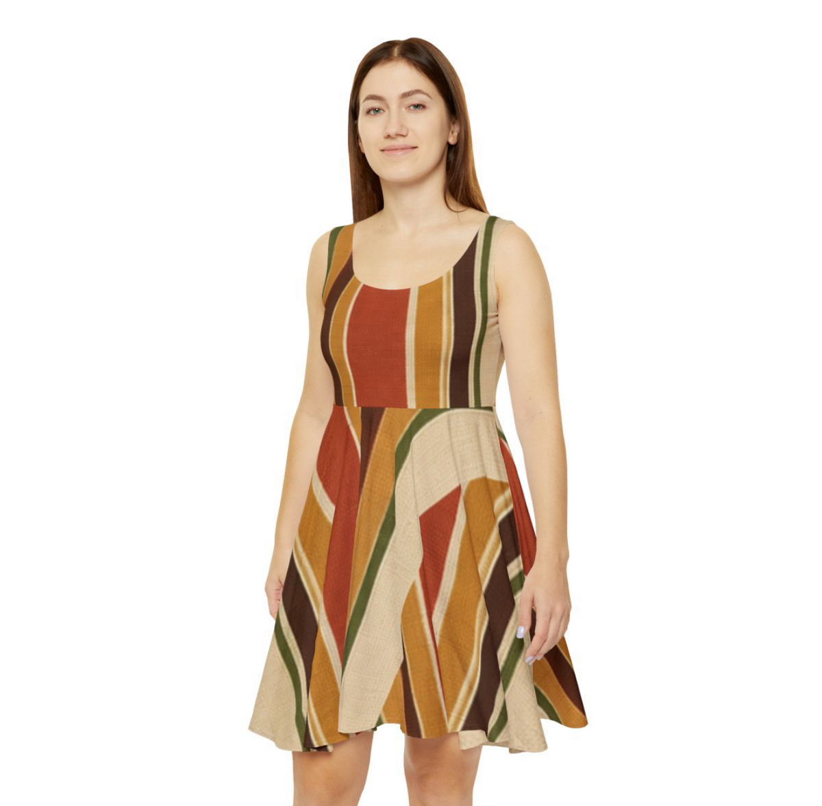 Retro Striped Skater Dress — Vintage Fall Colorblock AOP